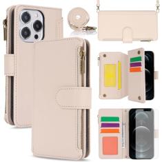 Capa de celular para iPhone 12 Pro Max 6,7 com protetor de tela de vidro temperado e suporte de cartão com bloqueio de RFID transversal para celular iPhone12promax 5G i 12s Plus iPhone12 12pro Promax