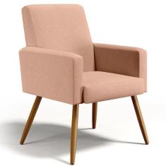 Poltrona Decorativa Para Sala de Estar e Recepção Maria W01 Linho Rosê