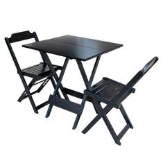 Conjunto de Mesa Dobravel com 2 Cadeiras de Madeira 70x70 Ideal para B