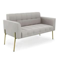 Sofá Namoradeira 2 Lugares Pé De Ferro Dourado Elisa Veludo Cinza D03 