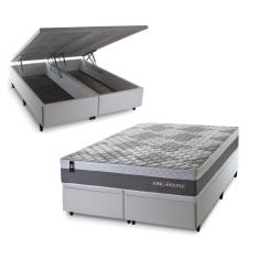 Conjunto Box Baú Branco Sheffield Cinza 158x198x72 c/ Molas Ensacadas