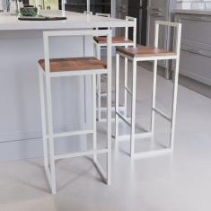 Jogo 4 Banqueta Alta Balcão Bistrô Industrial Branca Madeira Imbuia