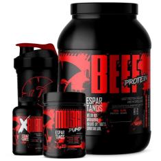 Kit Beef Protein + Pré-Treino Frutas Vermelhas + Termogênico X Burn + Shaker-Unissex