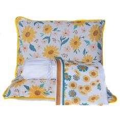 Jogo De Cama Girassol Branco Casal Padrão 04 Peças - Micropercal 180 Fios
