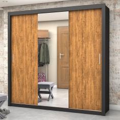 Guarda Roupa Casal com Espelho 3 Portas de Correr Luna Plus Carioca Móveis - Preto/Cinamomo