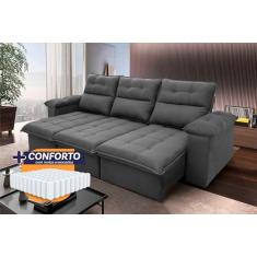 Sofá Retrátil Reclinável Verona 2,30m Suede Velut Cinza Molas Ensacadas - King House