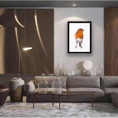 Quadro Decorativo Passarinho Geométrico Laranja 34x23cm - Quadros On-L