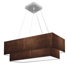 Lustre Pendente Duplo Retangular Vivare Md-4321 Cúpula Em Tecido 80x40cm X 70x30cm - Bivolt Café 127/220v