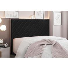 Cabeceira Cama Box Solteiro 90 cm Dubai Veludo S04 - D'Rossi, Preto
