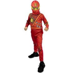 Fantasia Ninja Go Infantil Vermelho Longa Com Gorro - Fantasias Carol 