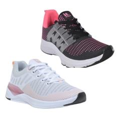 Tênis Feminino Esportivo Caminhada Academia Confortável Kit-Feminino