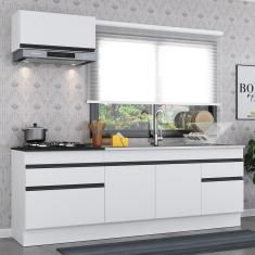 Cozinha Compacta Mp2109 5 Portas 2 Gavetas MDP 220cm Branco Preto com Armário Aéreo e Balcões