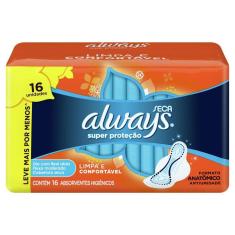 Absorvente Always Super Proteção Cobertura Seca com Abas - 16 unidades