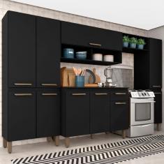 Armário De Cozinha Tieli 5 Peças Preto Fosco - Móveis Arapongas