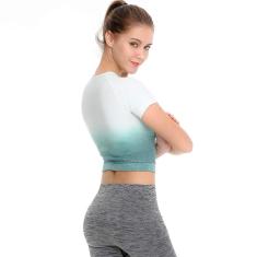 Faxiang Camiseta feminina gradiente yoga manga curta academia treino fitness