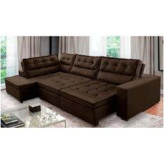 Sofá de Canto Retrátil e Reclinável com Molas 3,00x2,00 Esq Virginia Suede Marrom Adonai Estofados