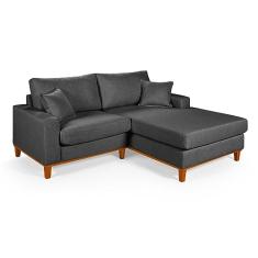 Sofa Living 2 Lugares Chaise Revestido Linho Base em Madeira Cor: Grafite;Lado Chaise:Esquerdo