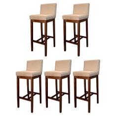 Kit 5 Banquetas Alta Estofada para Bancada de Cozinha Lisboa Madeira Capuccino Suede Bege CCS