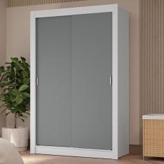 Guarda-Roupa Solteiro 2 Portas de Correr 4 Gavetas Branco/Cinza Vivare Plus Madesa