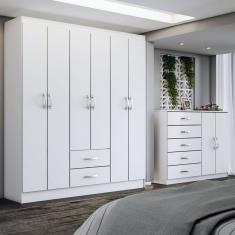 Guarda-Roupa Casal Helena 6 Portas 2 Gavetas com Cômoda 2 Portas 5 Gavetas Branco - Panorama Móveis