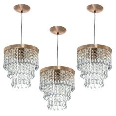 Kit 3 Lustre Pendente De Cristal Acrílico Manucrilic Cobre - NoBrand, 