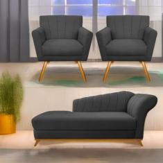 Kit Diva Recamier Vanessa 140cm Lado Esquerdo e 02 Poltronas Laura Lin