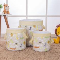 Cesto organizador de brinquedos infantil 03 pecas safari diversas core