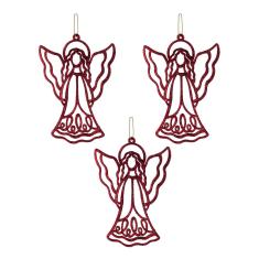 Enfeite de Natal Anjinho com Glitter com 3 Unidades Cazza Vermelho