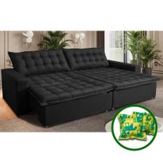 Sofá Sem Caixa Retrátil Reclinável 2,35m Cama Inbox França Velusoft Preto