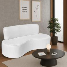 Sofá Curvo 3 Lugares Amsterdã 200cm Bouclé - Amarena Móveis, Branco