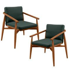 Kit 2 Poltronas Decorativa Sala de Estar Cintas de Corano Lavínia B04 Linho Verde Musgo - Lyam Decor