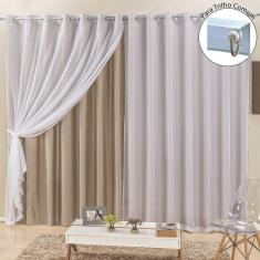 Cortina Para Trilho Comum Elegance 4,00M X 2,50M Bege Tecido Semi Blackout Voal