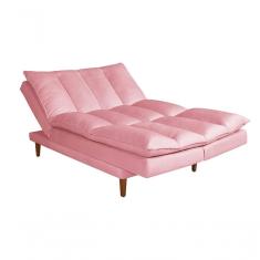 Sofá Cama Vancouver 3 Lugares Império Reclinável Casal Pés Madeira Suede Rosa 200