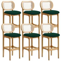 Kit 06 Banquetas Altas Para Cozinha Bancada Sala Tela Betta Fixa L02 Bouclê Verde - Lyam