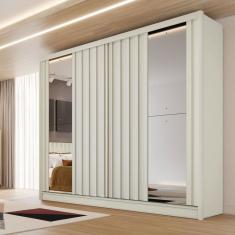 Guarda-Roupa Solteiro Galati 2 Portas 4 Gavetas com Espelho Ripado 100% Mdf Off White - Mademarques