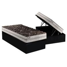 Cama Box Baú Solteiro: Colchão Espuma Paropas D33 Pasquale Plus Euro Pillow + Base CRC Suede Black(88x188)