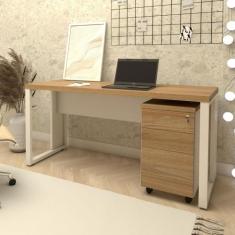 Mesa Escrivaninha Industrial 150cm Gaveteiro Clean Pés Metal - F5 Offi