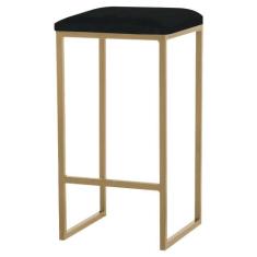 Banqueta Decorativa Billie Base Gold Veludo Preto G41 - Gran Belo