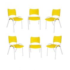 Kit 6 Cadeiras Iso Para Escola Escritório Comércio Amarela Base Branca