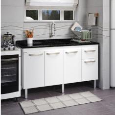 Balcão Flat De Cozinha Para Pia 4 Portas 1 Gaveta 1,43 Branco