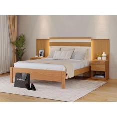 Cama Casal com Cabeceira e 2 Mesas de Cabeceira 100% MDF Granada - Móv