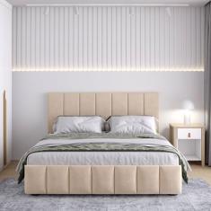 Cama com Cabeceira Casal Estofada Uvaia CabeCasa MadeiraOriginals - Ca