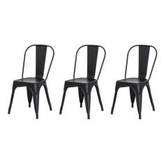 Kit 3 Cadeiras Tolix Iron Design Preto Fosco Aço Industrial Sala Cozinha Jantar Bar