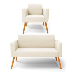 Sofá Namoradeira Com Poltrona Pés Palito Castanho Marisa Veludo D03 - D\`rossi Cor Bege