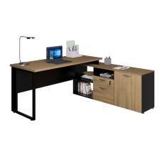 Mesa Dinâmica com Armário Lateral Pé Metálico Amadeirado /Preto