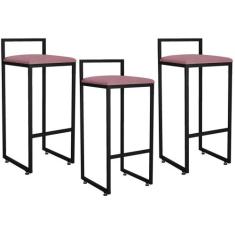 Kit 03 Banquetas Altas Para Cozinha Sala de Jantar Hanna L02 Preto Sue