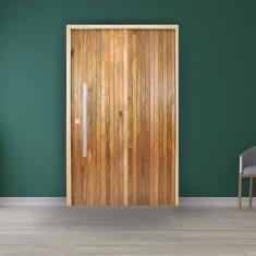 Porta Pivotante Ripada Cedro Batente 14 Puxador Barra Chata 120 X 210 Esquerdo Natural