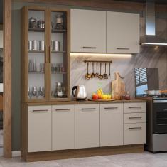 Armário de Cozinha Compacta 190cm com Cristaleira Rustic/Crema Agata M