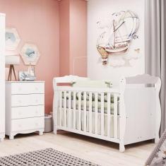 Quarto de Bebê com Cômoda 4 Gavetase Berço Americano Nina 100% Mdf Esp