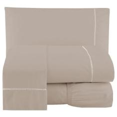Lençol 3 Peças Casal 400 Fios Toque Suave Ponto Palito Casa Dona, Marf